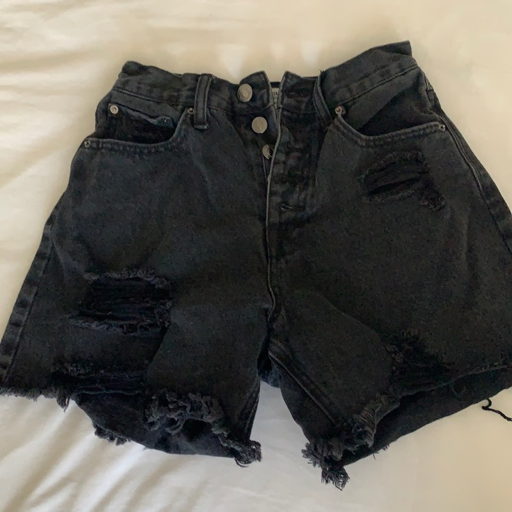 Distressed Mom Jean Black Shorts